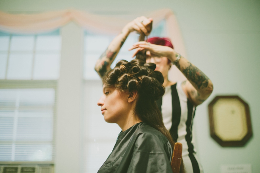 Bride Getting Hair Curled