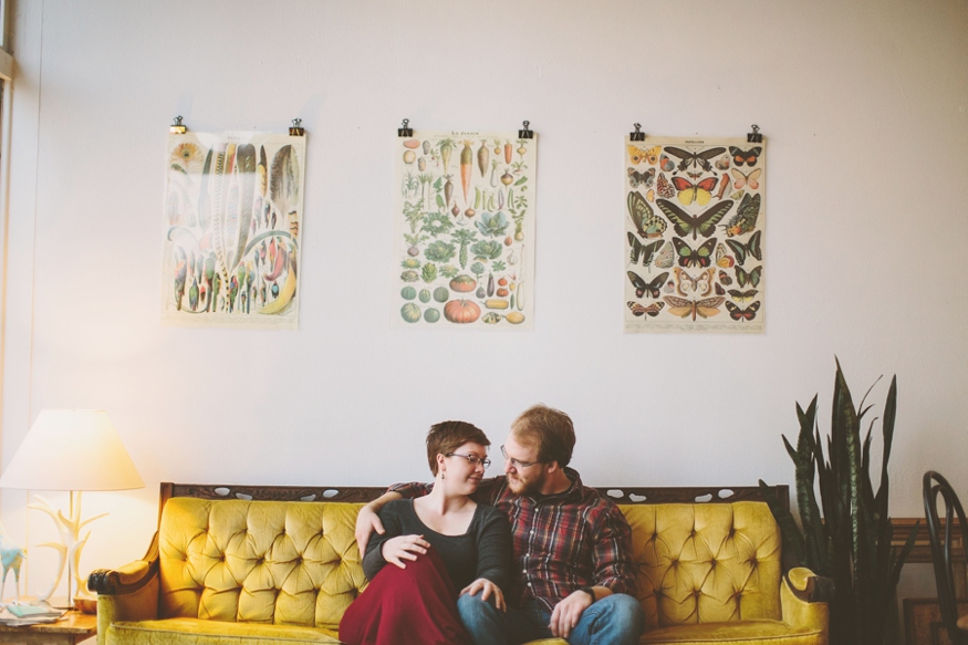 Vintage Yellow Couch Engagement