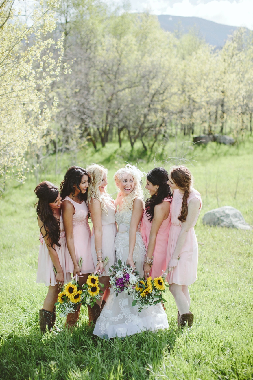 Blush Bridesmaids with Sunflowers